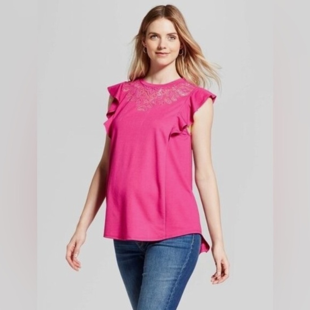 Isabel Maternity - Ingrid & Isabel - Pink Ruffle Sleeve Women's Top Size XS EUC